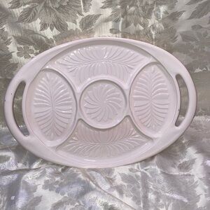 Vtg Jeanette Shell Pink Milk Glass Feather Pattern Tray
